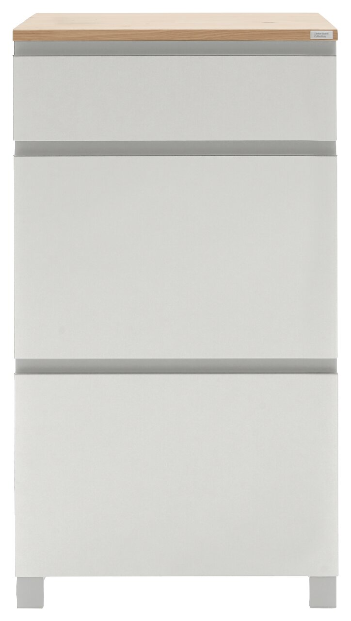 Moderner Schuhschrank der Serie SORRENT von Dieter Knoll in Weiß mit Holzoberfläche, Frontalansicht