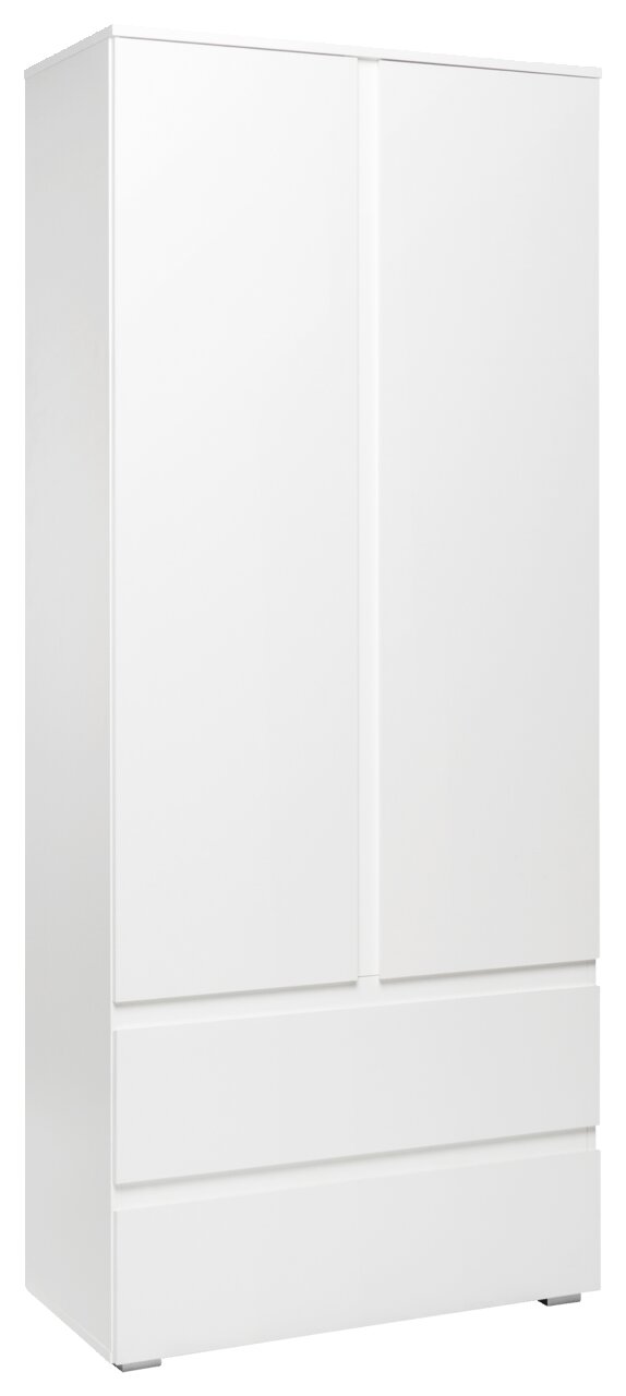 Z2 Mehrzweckschrank IMAGE Weißer Mehrzweckschrank mit zwei Türen und zwei Schubladen, seitliche Perspektive
