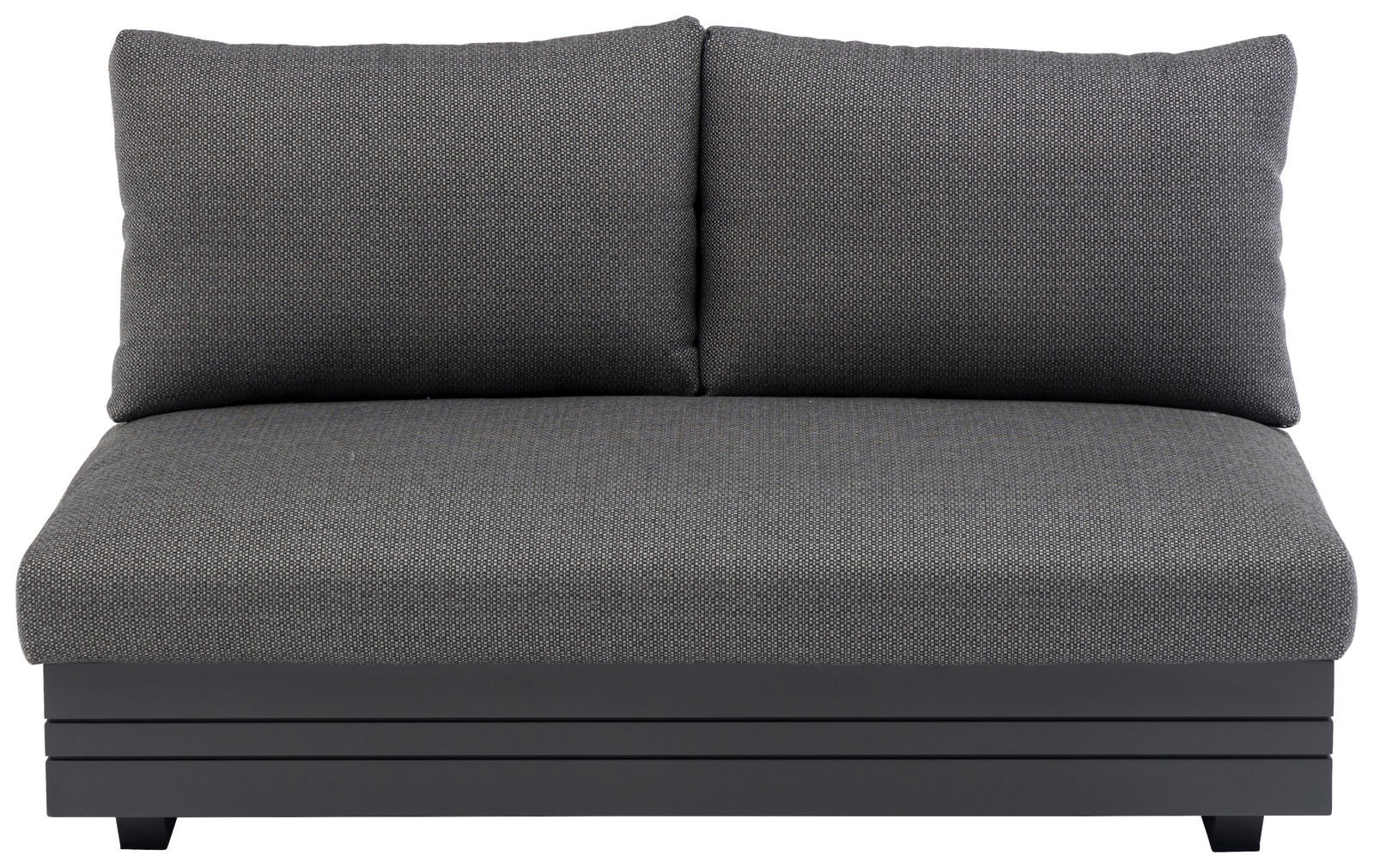 Graues 2-Sitzer Loungeelement mit zwei Rückenkissen, Vorderansicht