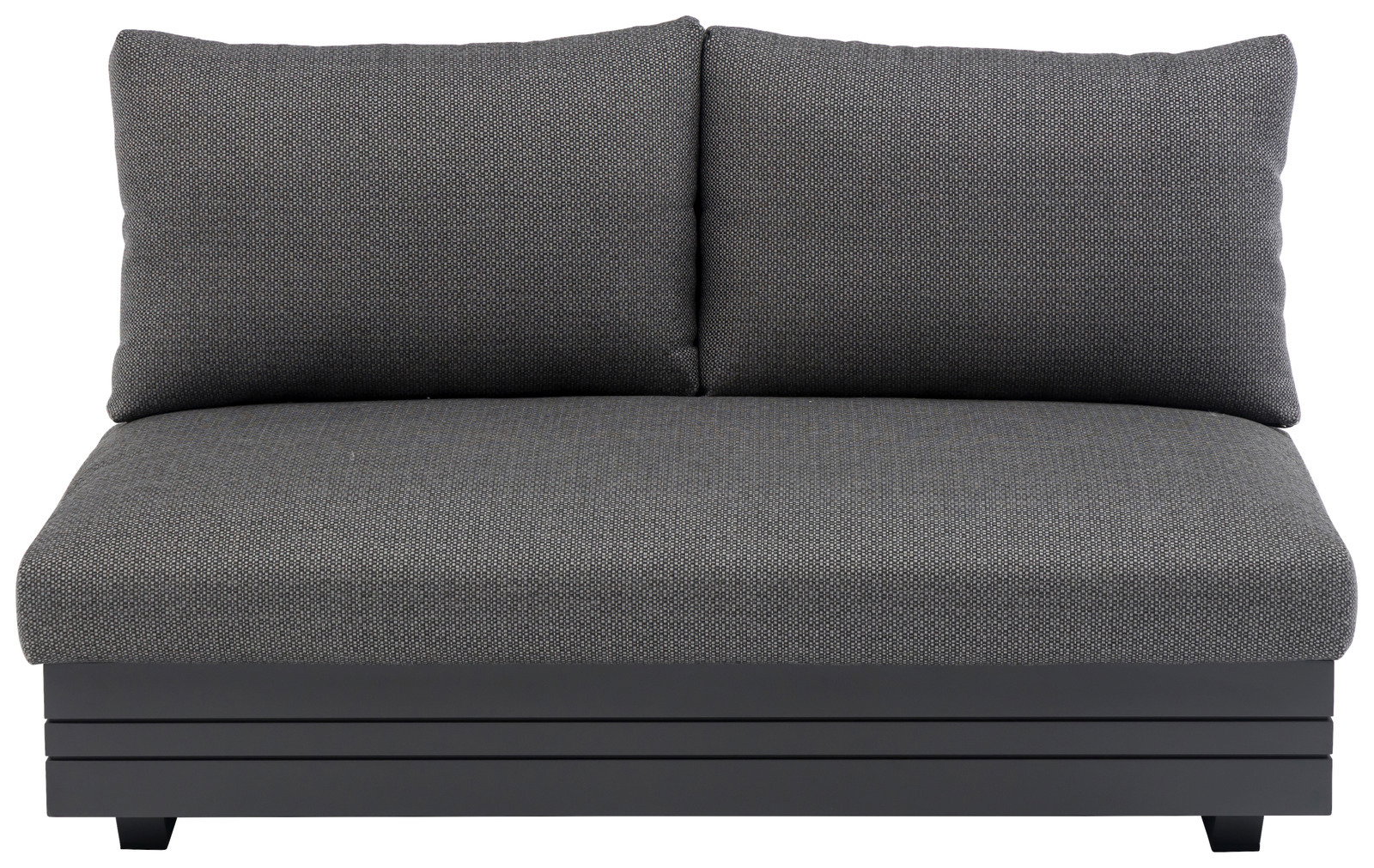 Graues 2-Sitzer Loungeelement mit zwei Rückenkissen, Vorderansicht