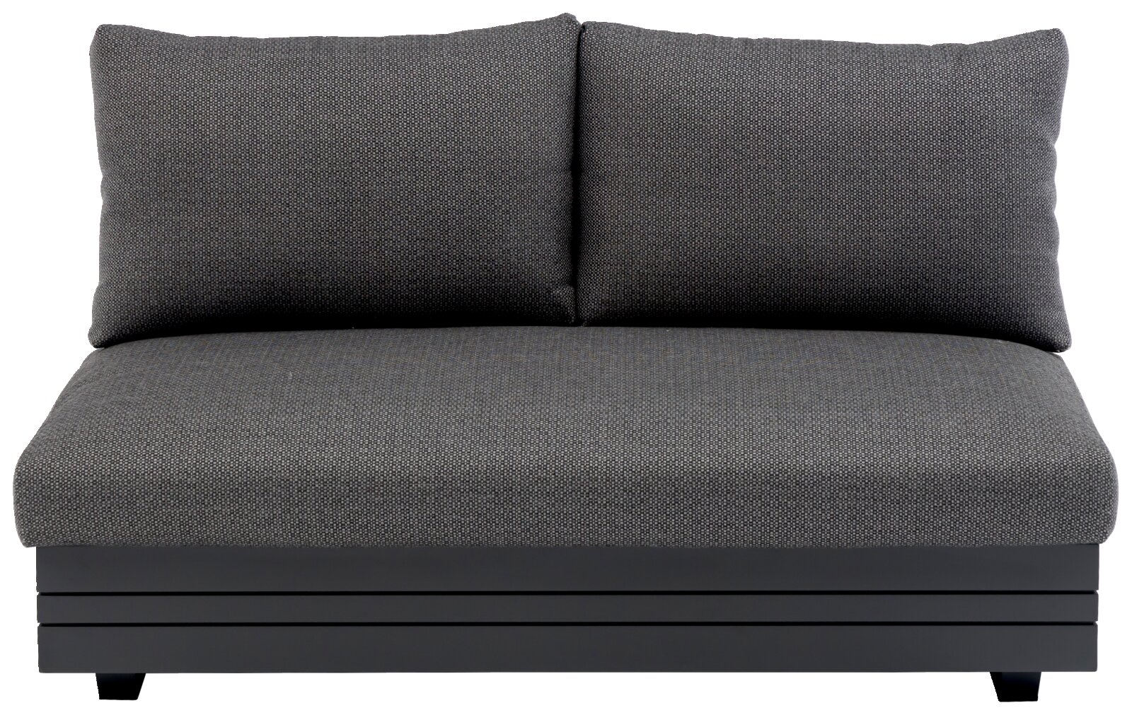 Grijs loungemodule voor twee personen met twee rugkussens, vooraanzicht