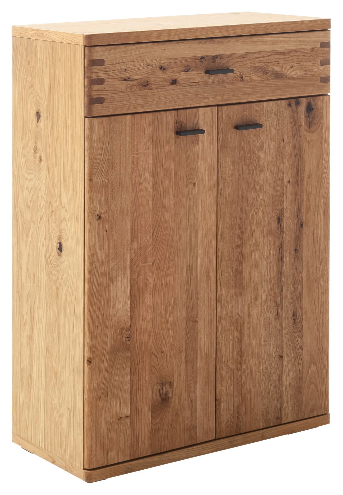 Schuhkommode aus Holz mit einer Schublade und zwei Türen, seitliche Perspektive