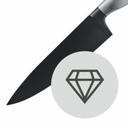 Schwarzes Messer aus dem Messerset Ultimate Black, seitliche Perspektive mit Diamantsymbol im Vordergrund.