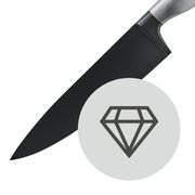 Schwarzes Messer aus dem Messerset Ultimate Black, seitliche Perspektive mit Diamantsymbol im Vordergrund.