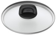 Topfdeckel aus Glas mit schwarzem Griff, Ansicht von oben