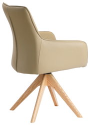 Beige fauteuil met houten poten, zijaanzicht