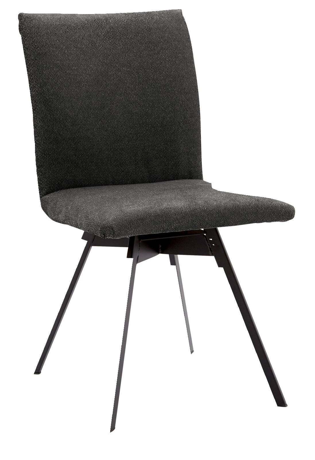 Moderne grijze stoel met zwart metalen frame, zijaanzicht
