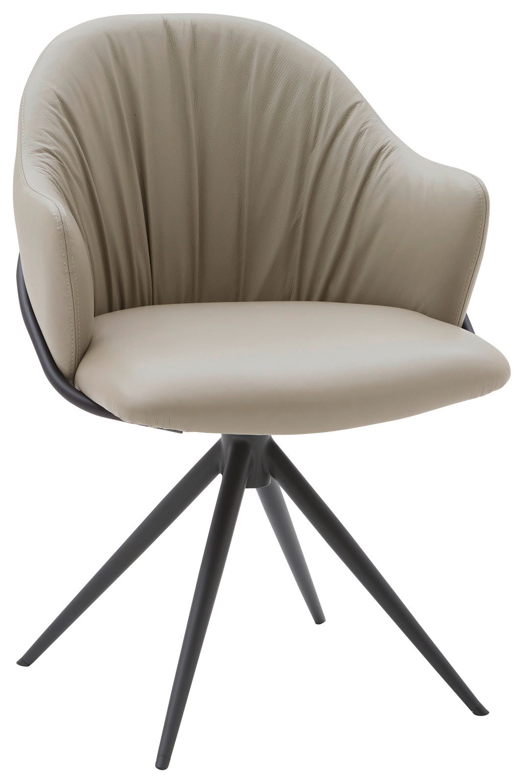 Emilio Belluti Armlehnstuhl MATTEO Beiger Armlehnstuhl mit gepolsterter Sitzfläche und Rückenlehne, schwarzes Metallgestell, seitliche Perspektive