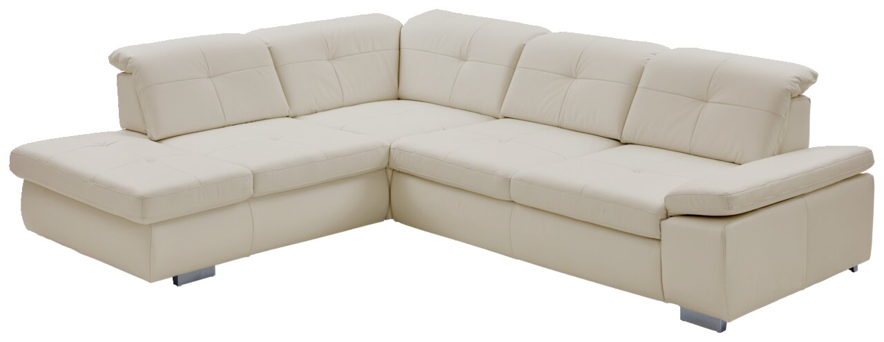 Beldomo Premium Ecksofa AUSTIN-L Eckgarnitur in cremefarbenem Leder, perspektivisch von vorne links fotografiert