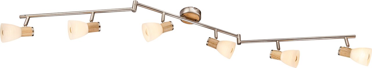 Globo Lighting Strahler GYLFI Moderne Deckenleuchte mit sechs verstellbaren Strahlern aus Metall und Holz, seitliche Perspektive