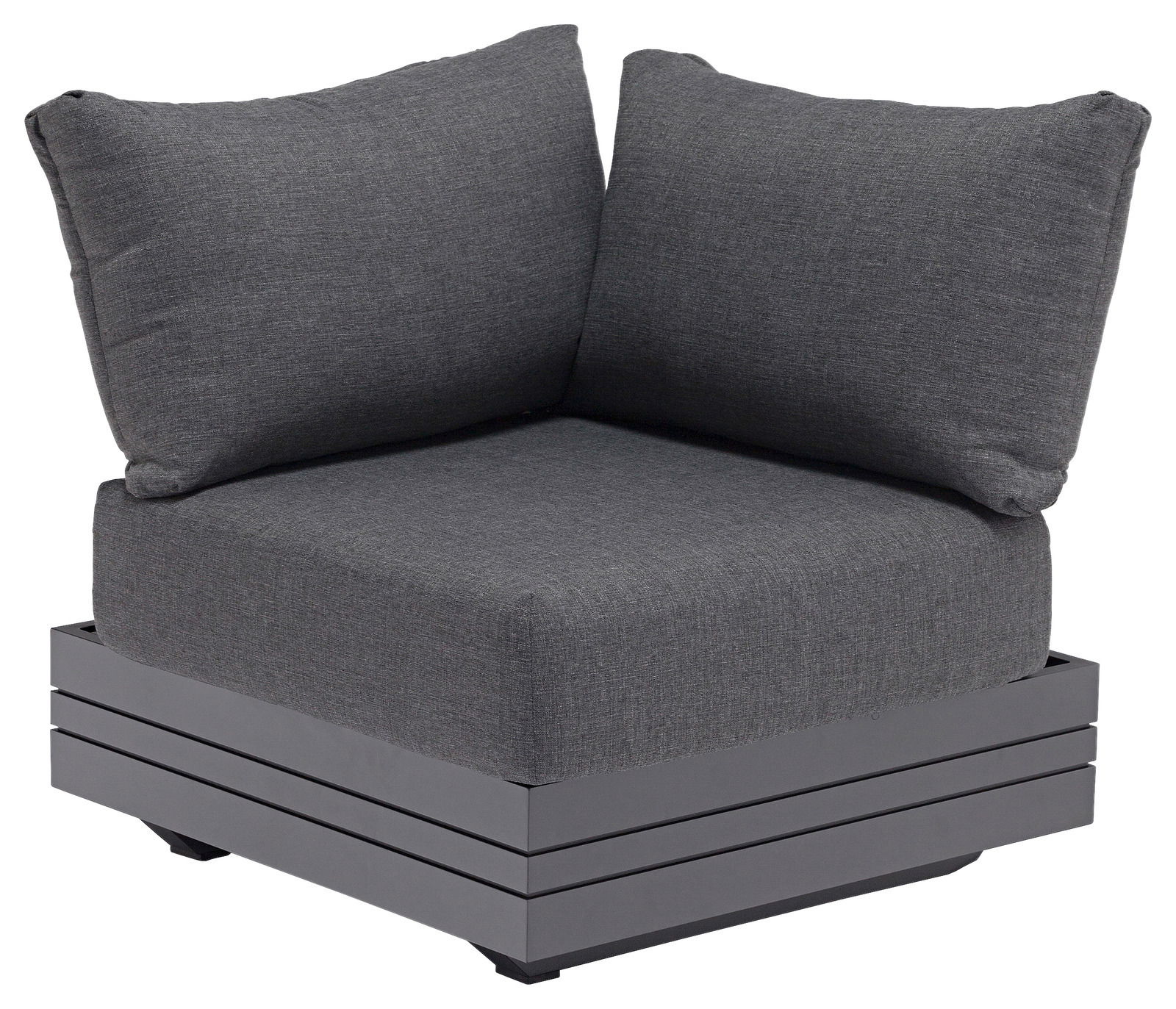 Graues Lounge Eckelement mit Kissen, seitliche Perspektive