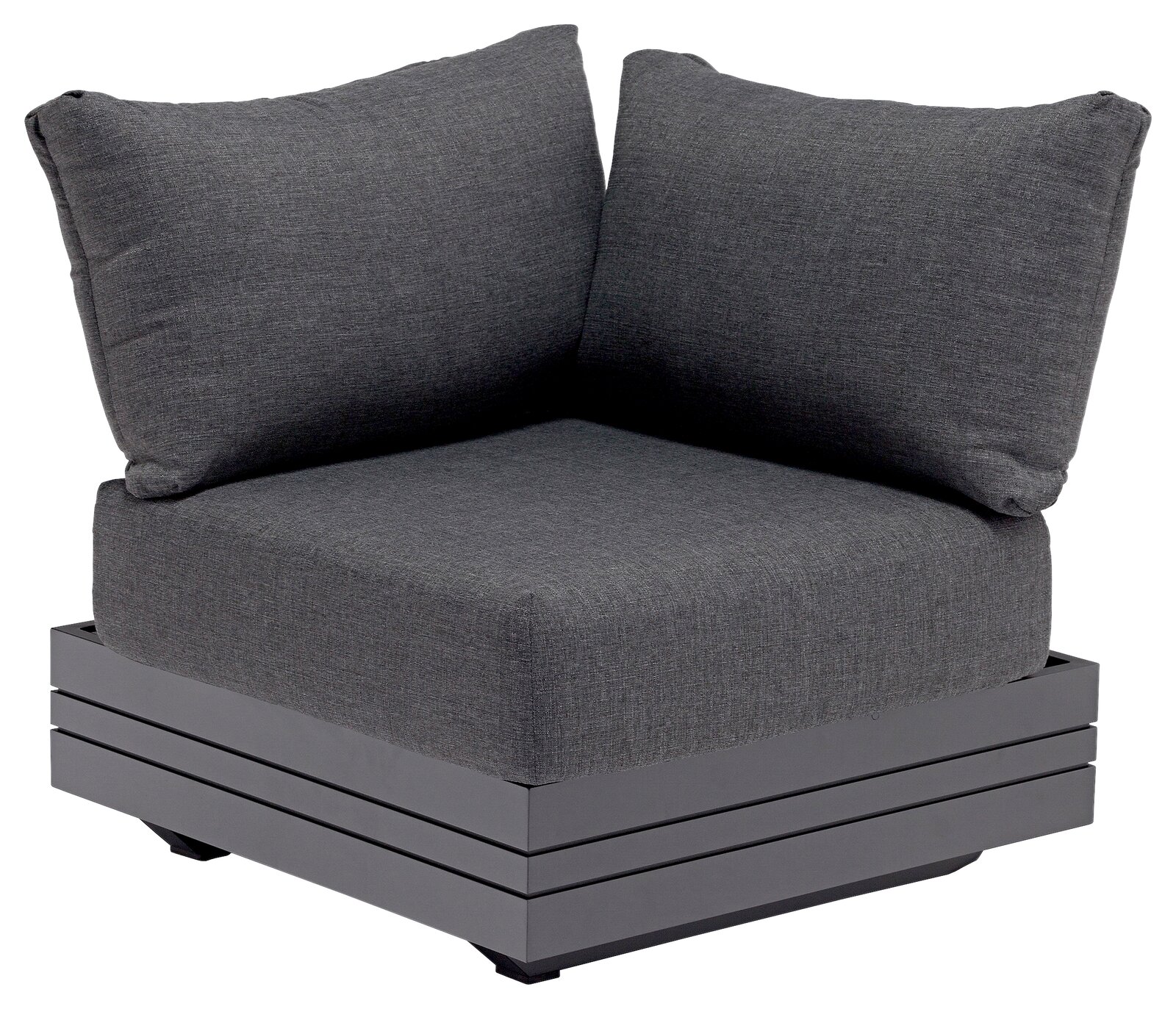 Graues Lounge Eckelement mit Kissen, seitliche Perspektive