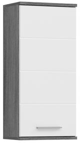 Moderner Hängeschrank mit weißer Front und grauer Holzoptik, Frontalansicht