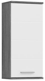 Moderner Hängeschrank mit weißer Front und grauer Holzoptik, Frontalansicht