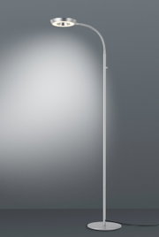 Elegante LED-Steh- und Leseleuchte in silberner Farbe, seitliche Perspektive