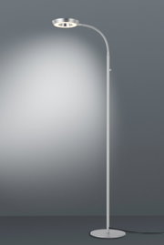 Elegante LED-staande lamp en leeslamp in zilverkleur, zijaanzicht