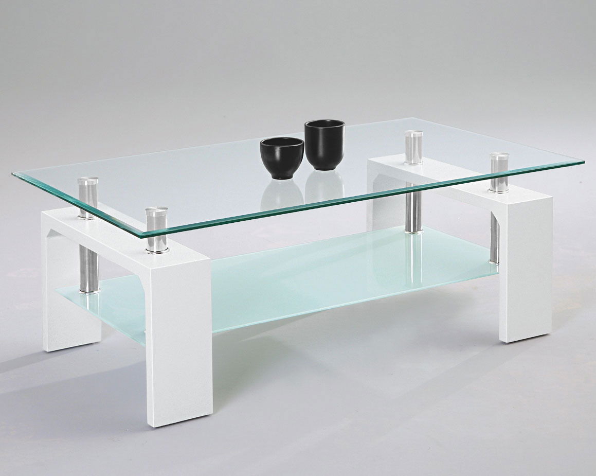 Z2 Couchtisch SANDY Moderner Couchtisch mit Glasplatte und weißem Gestell, seitliche Perspektive