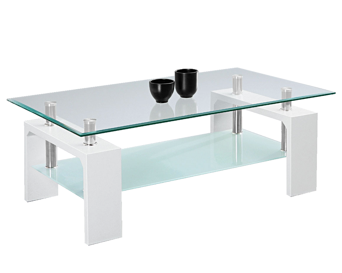 Z2 Couchtisch SANDY Moderner Couchtisch mit Glasplatte und weißem Gestell, seitliche Perspektive