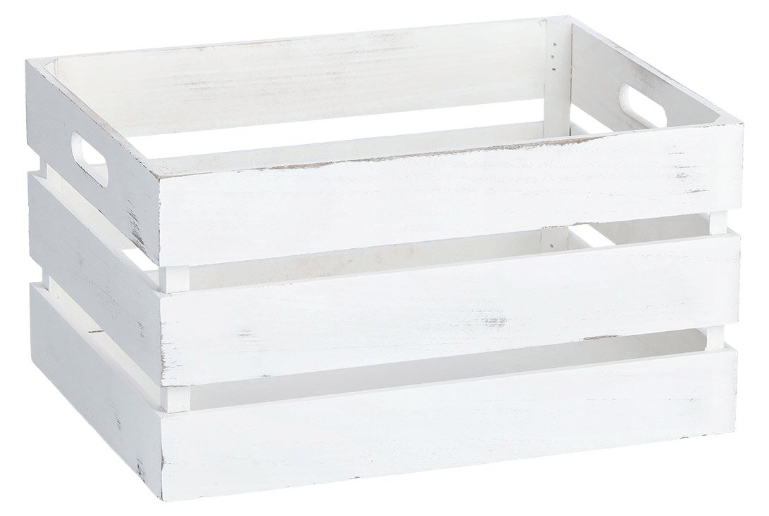 Zeller Present Aufbewahrungskiste VINTAGE Weiße Holz-Aufbewahrungskiste mit seitlichen Griffen, perspektivisch von schräg oben fotografiert