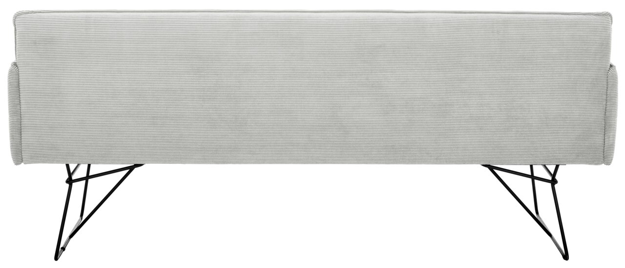 Rückansicht einer grauen Solobank 2-Sitzer mit Metallbeinen.