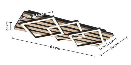 Moderne LED-Deckenleuchte mit geometrischem Design, seitliche Perspektive