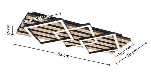 Moderne led-plafondlamp met een geometrisch ontwerp, gezien vanaf de zijkant