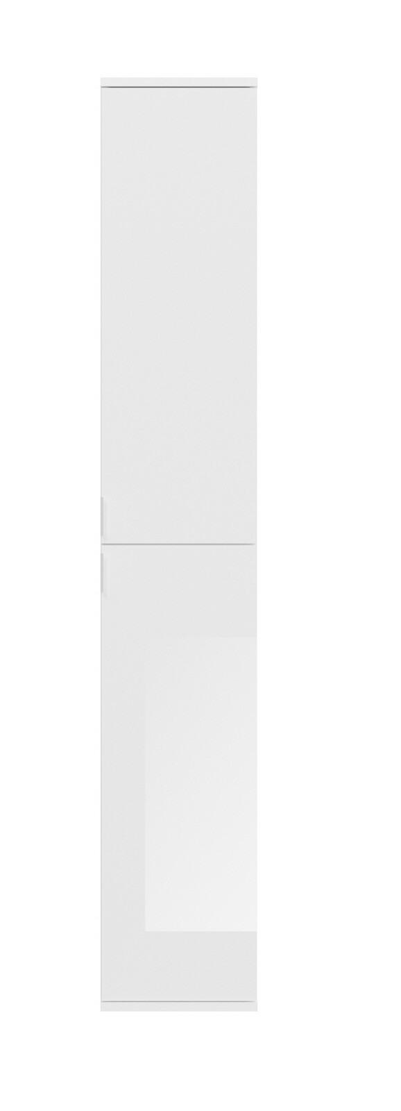 Weiße Garderobenkombination mit zwei Türen, frontal betrachtet.