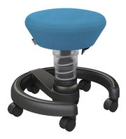 Blauer Sitzhocker für Kinder mit Rollen, seitliche Perspektive