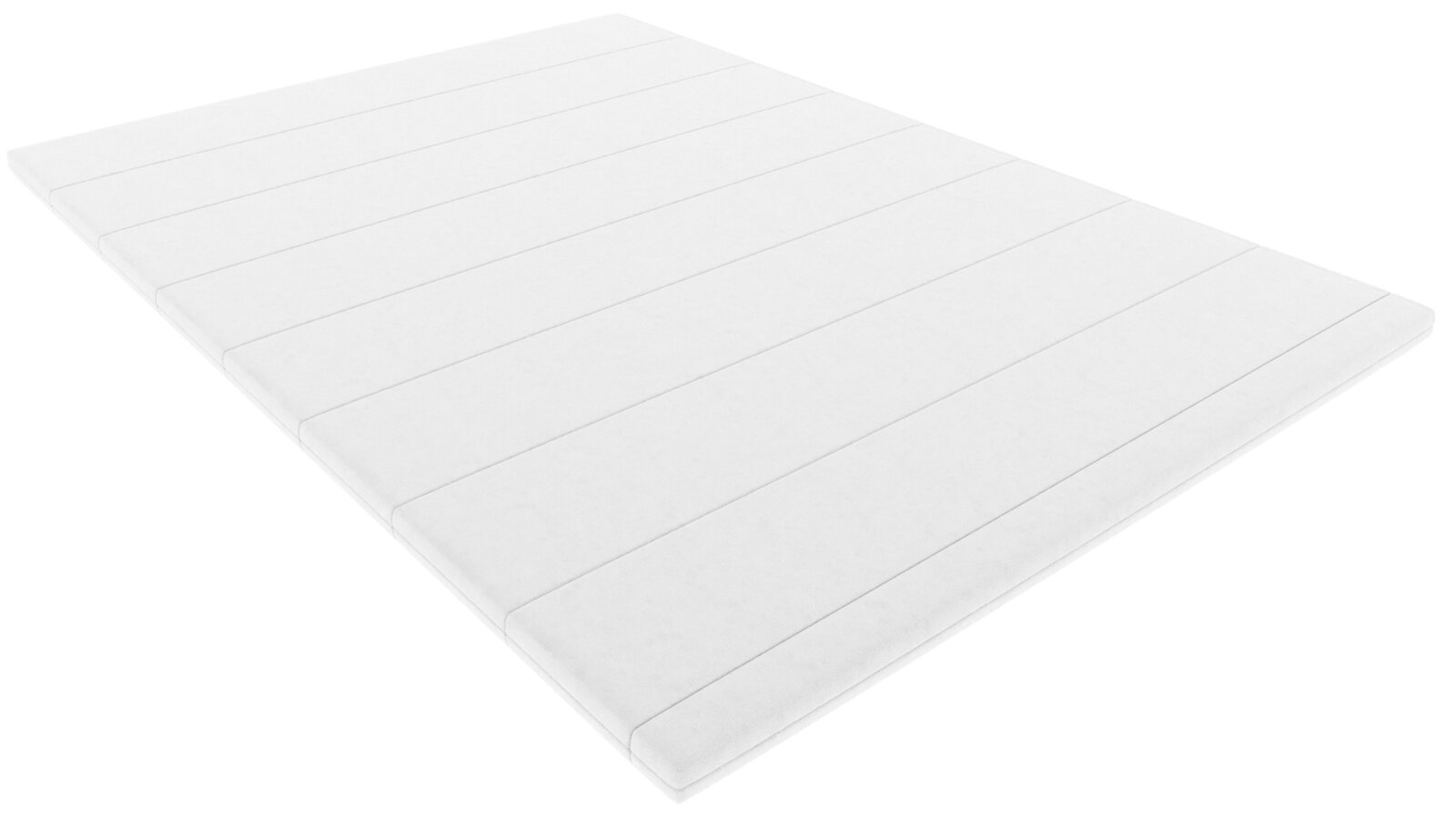 Z2 Kaltschaumtopper Weißer, gesteppt wirkender Matratzentopper/Unterbett-Auflage auf weißem Hintergrund, fotografiert in schräger Draufsicht (Perspektive von oben vorn).