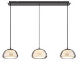 Moderne Hängeleuchte AVILA mit drei eleganten, rauchgrauen Glasschirmen, frontal betrachtet.