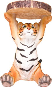 Beistelltisch in Form eines sitzenden Tigers, der eine Tischplatte über dem Kopf hält, Frontalansicht