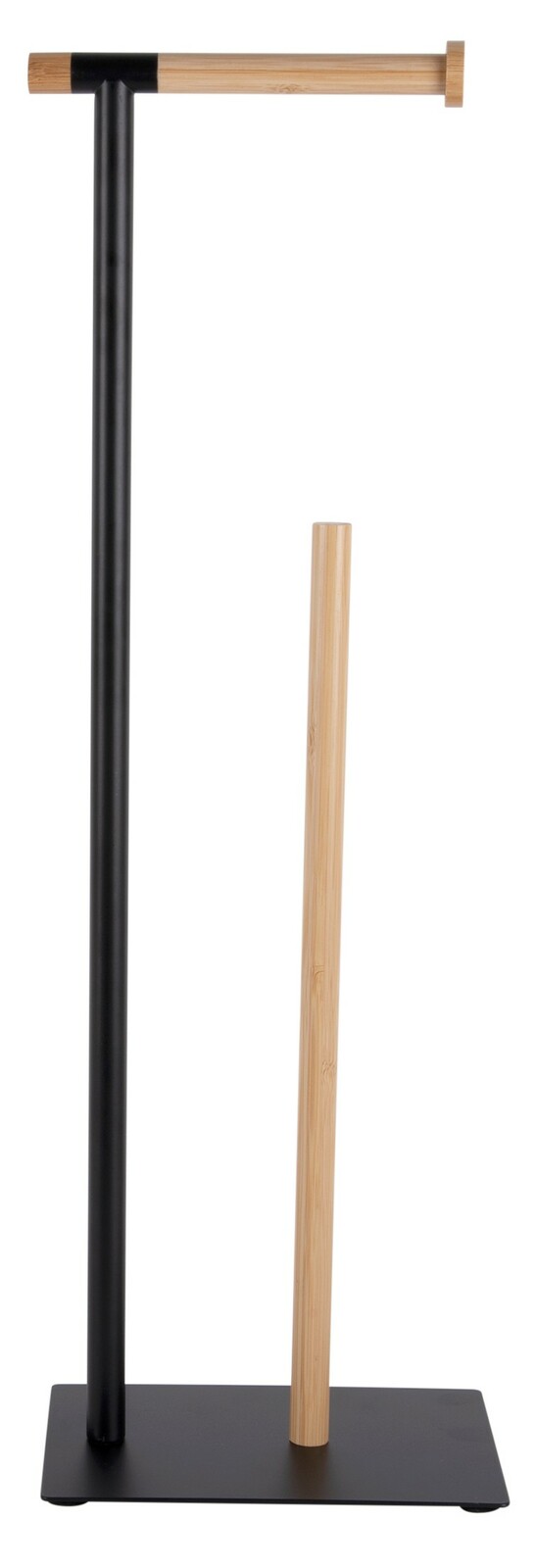 Moderner Toilettenrollenhalter aus Bambus und Metall, frontal abgebildet.