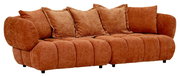 Großes, gemütliches Big-Sofa in braunem Stoff mit mehreren Kissen, seitliche Perspektive.