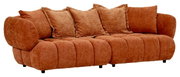 Großes, gemütliches Big-Sofa in braunem Stoff mit mehreren Kissen, seitliche Perspektive.
