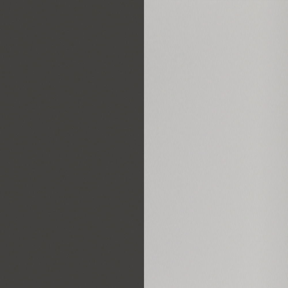 Nahaufnahme eines zweifarbigen E-Schreibtischs mit schwarzer und weißer Oberfläche.