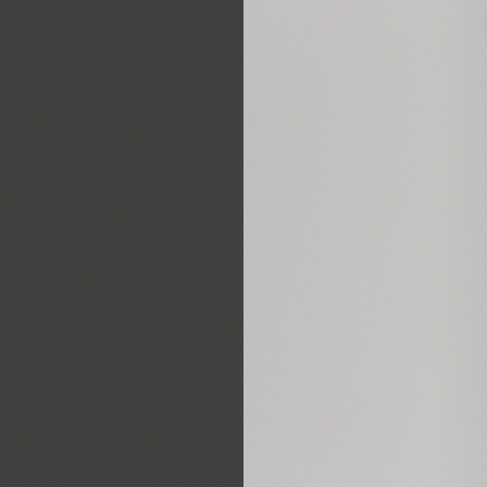 Nahaufnahme eines zweifarbigen E-Schreibtischs mit schwarzer und weißer Oberfläche.