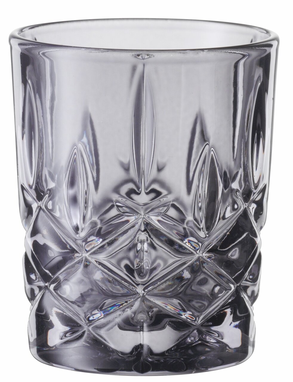 Kristallglas mit elegantem Schliffmuster, seitliche Perspektive