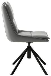 Moderner grauer Stuhl mit gepolsterter Sitzfläche und Rückenlehne, seitliche Perspektive