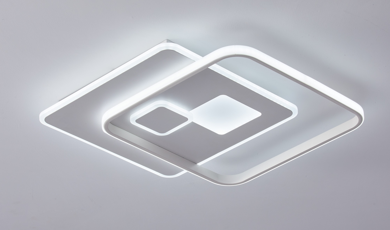 Moderne LED-Deckenleuchte mit geometrischem Design, seitliche Perspektive