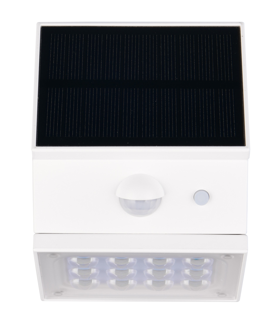 LED-Solar-Außenwandleuchte mit Solarpanel und Bewegungsmelder, Frontalansicht