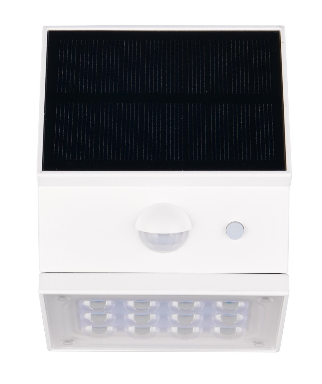 LED-Solar-Außenwandleuchte mit Solarpanel und Bewegungsmelder, Frontalansicht