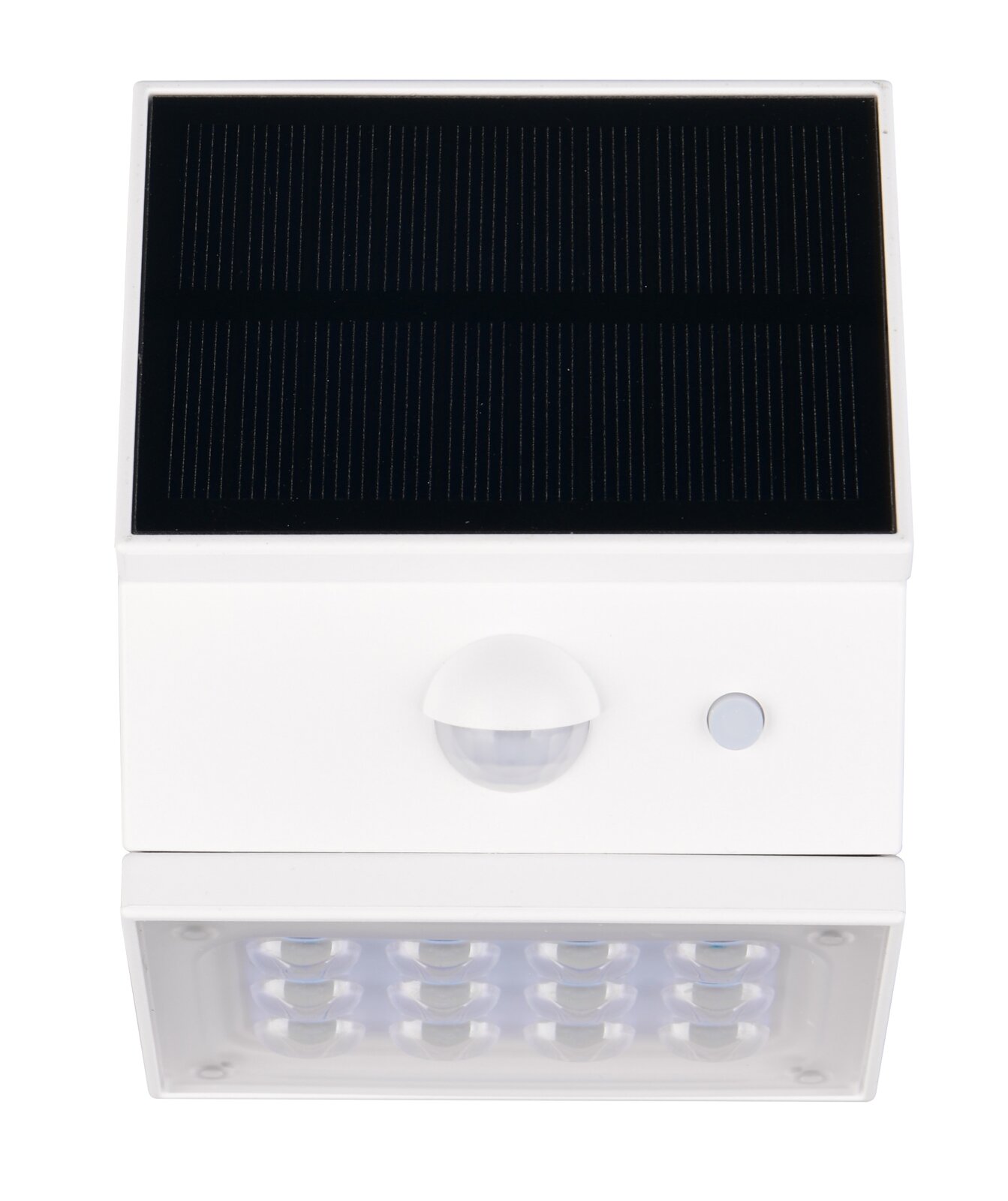 LED-Solar-Außenwandleuchte mit Solarpanel und Bewegungsmelder, Frontalansicht