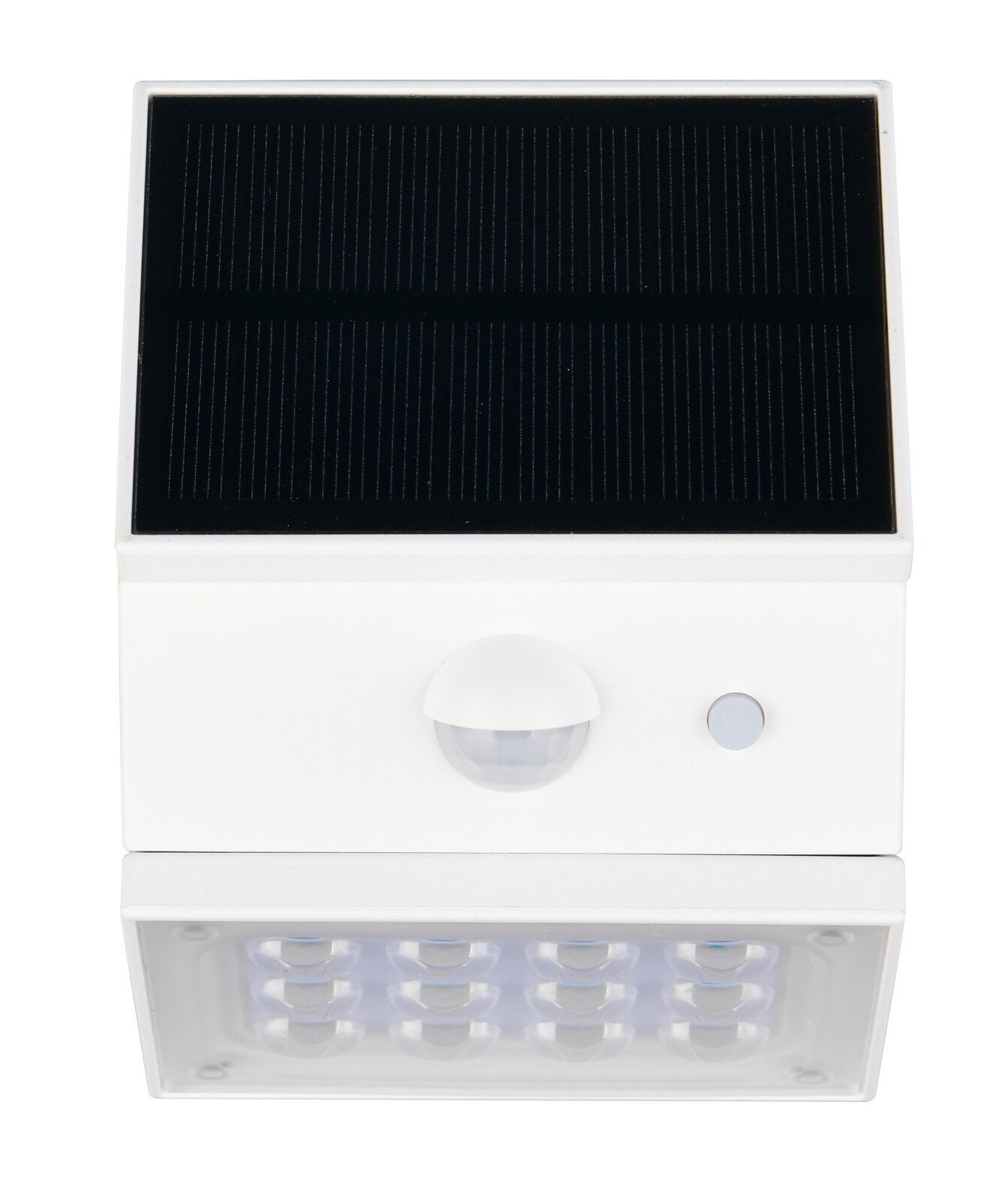 LED-Solar-Außenwandleuchte mit Solarpanel und Bewegungsmelder, Frontalansicht