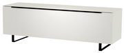 Weißes TV-Lowboard mit schwarzen Metallbeinen, seitliche Perspektive