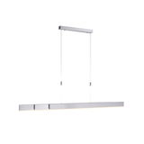 Moderne LED-Pendelleuchte PURE MOTO in seitlicher Perspektive, mit schlankem, rechteckigem Design und silberner Oberfläche.