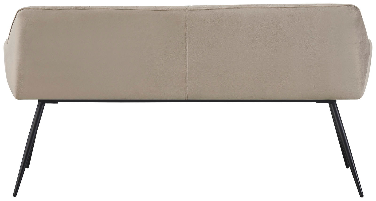 Novel Sitzbank STU Rückansicht einer modernen Sitzbank mit beigem Polster und schwarzen Metallbeinen.