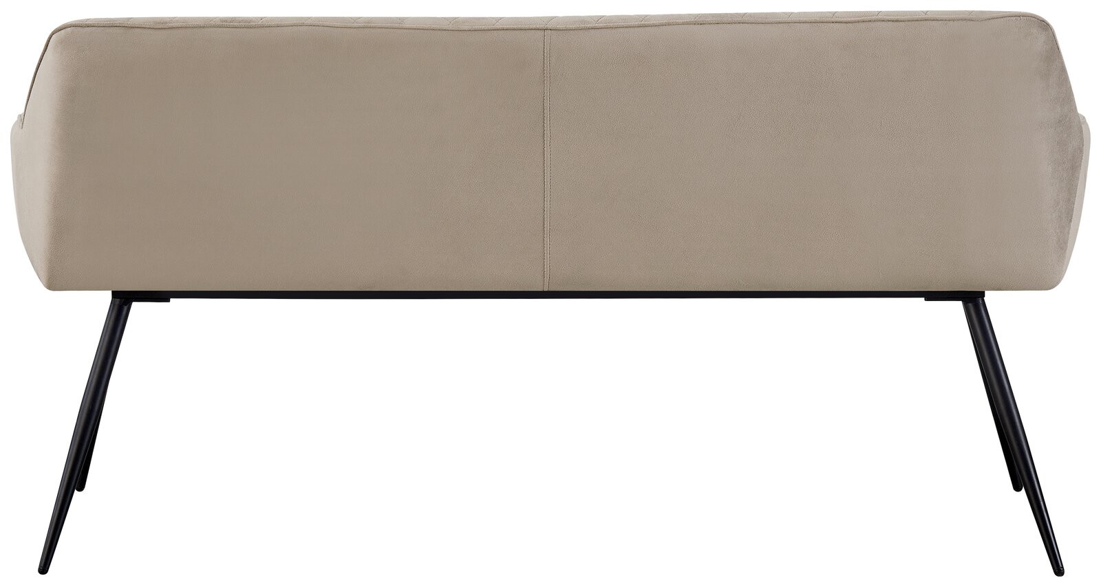 Novel Sitzbank STU Rückansicht einer modernen Sitzbank mit beigem Polster und schwarzen Metallbeinen.