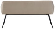 Rückansicht einer modernen Sitzbank mit beigem Polster und schwarzen Metallbeinen.