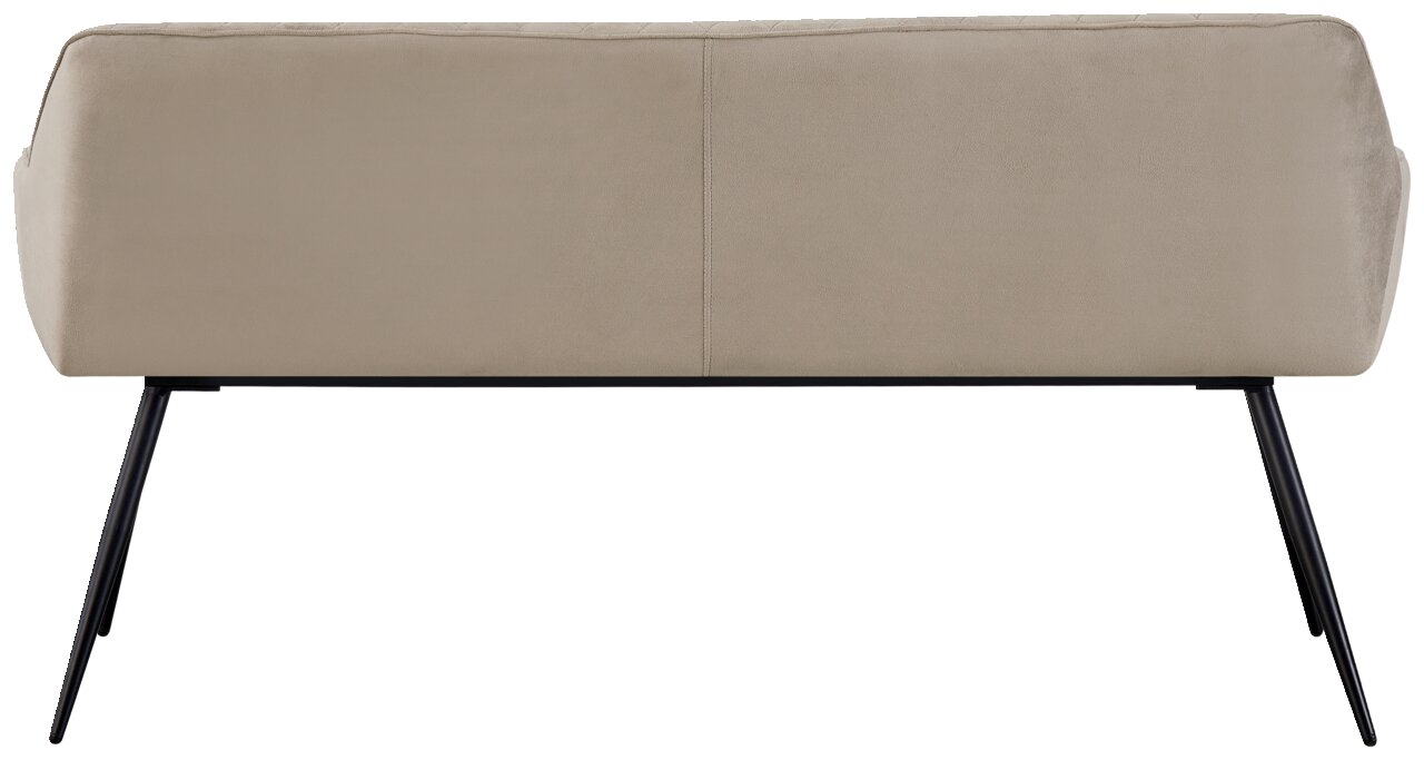 Novel Sitzbank STU Rückansicht einer modernen Sitzbank mit beigem Polster und schwarzen Metallbeinen.