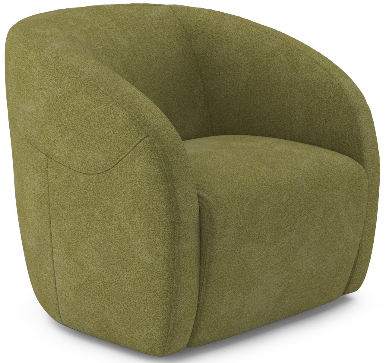 Lounge Handmade Sessel MATERA Grüner Sessel mit abgerundeten Armlehnen, seitliche Perspektive